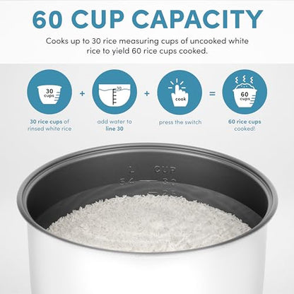 Aroma Housewares 60-Cup (Cooked) (30-Cup UNCOOKED) Commercial Rice Cooker, Stainless Steel Exterior (ARC-1130S), Silver