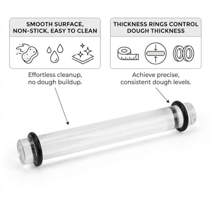 DIYOOHOMY 2Pcs Polymer Clay Roller Tools, Acrylic Rolling Pin with Thickness Rings Kit, Air Dry Clay Tools Clear Slab Roller Supplies