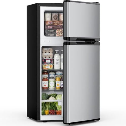 Feelfunn 2.5 Cu.Ft Mini Fridge with Freezer, 2 Door Dorm Fridge, Silver