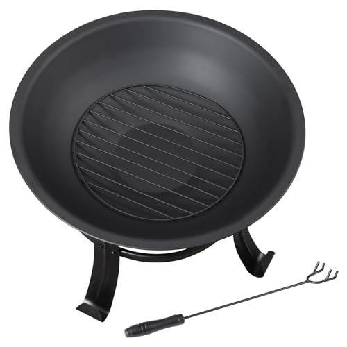 22 Inches Portable Fire Pit Outdoor Wood Burning Steel Lightweight BBQ Grill Firepit Bowl with Log Grate&Poker for Outside Patio Campfire Bonfire Backyard