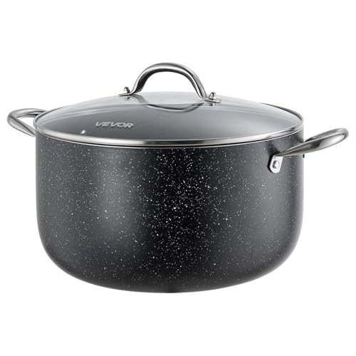 VEVOR Aluminum Stock Pot, 12-Quart Nonstick Ceramic Coated Pot with Glass Lid, PFOA-Free, PFAS-Free, Compatible with Gas Stoves, Induction Cooktops, Electric Stoves, for Soups, Stews, and Pasta