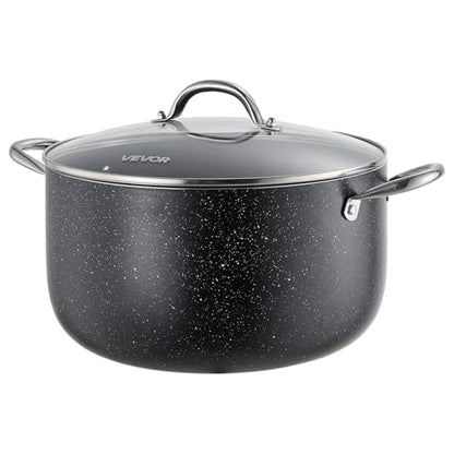 VEVOR Aluminum Stock Pot, 12-Quart Nonstick Ceramic Coated Pot with Glass Lid, PFOA-Free, PFAS-Free, Compatible with Gas Stoves, Induction Cooktops, Electric Stoves, for Soups, Stews, and Pasta