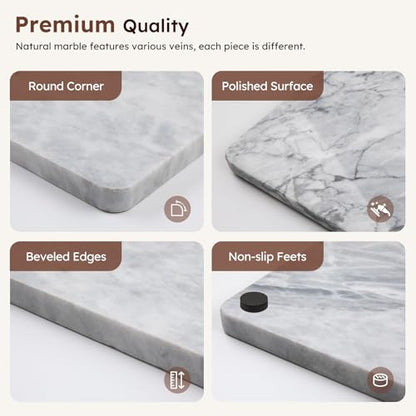 Diflart Natural Marble Stone Cutting Board for Kitchen, 16x20 Inch, Gray with White Veins, Marble Slab Pastry Board Large with Non Slip Feets for Baking, Cheese, Charcuterie, Pack of 1 Pcs