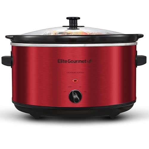 Elite Gourmet MST-900RXT Electric Ceramic XL Jumbo Slow Cooker, Adjustable Temp, Entrees, Sauces, Stews & Dips, Dishwasher Safe Glass Lid & Crock, 8.5Qt, Metallic Red