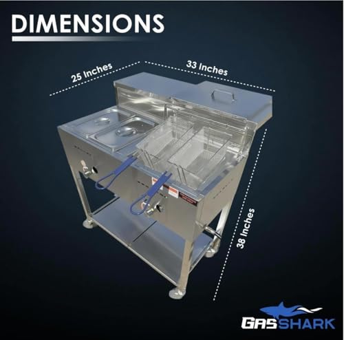 Deep Fryer Cart | 3 Gallon Single Tank | 2 Frying Baskets | 2 Pan Steam Table | Portable 4 Wheel | Stainless Steel | Frying Thermometer | Outdoor Propane Fryer for Chicken, Fish, & More