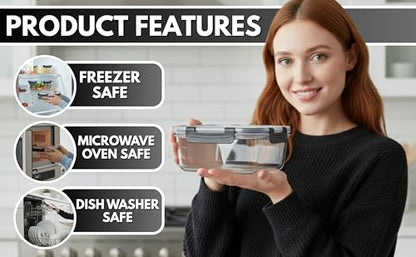 KEKEGO 5Pack 35oz Glass Storage Containers with Lids, Airtight Glass Meal Prep Containers, BPA-Free Lunch Containers for Microwave, Oven, Freezer & Dishwasher Safe