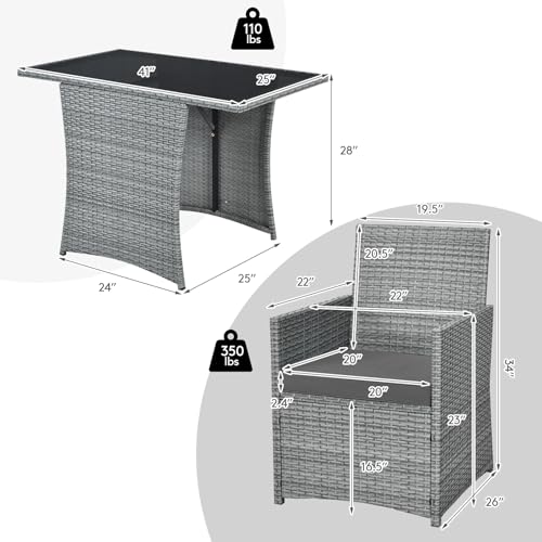 DORTALA Wicker Outdoor Bistro Set 3 Piece, Patio Furniture Set for Small Space with Table & Dining Chairs, Rattan Conversation Sofa Set for Balcony, Porch, Backyard, Deck, Grey