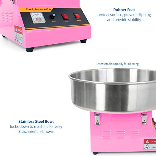 VIVO Pink 1030W Electric Cotton Candy Maker, Commercial Candy Floss Machine with 20 inch Stainless Steel Bowl, Includes Bubble Shield Cover and Sugar Scoop, Easy Home Use, CANDY-KIT-1