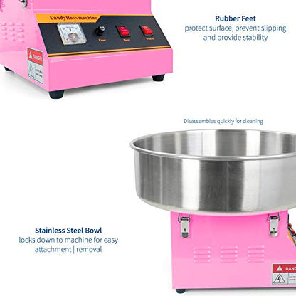 VIVO Pink 1030W Electric Cotton Candy Maker, Commercial Candy Floss Machine with 20 inch Stainless Steel Bowl, Includes Bubble Shield Cover and Sugar Scoop, Easy Home Use, CANDY-KIT-1