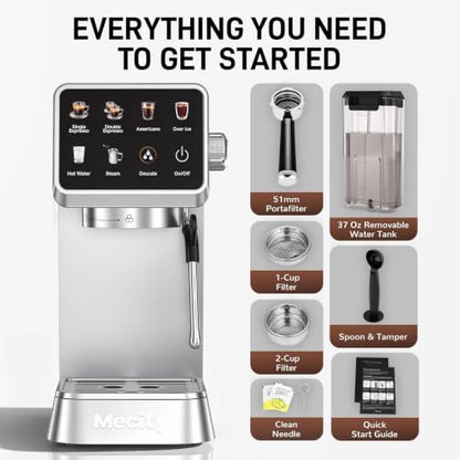 Mecity 20 Bar Espresso Machine with Milk Frother, Touchscreen Coffee Maker for Espresso, Americano & Over Ice Coffee, Compact Stainless Steel Latte & Cappuccino Maker