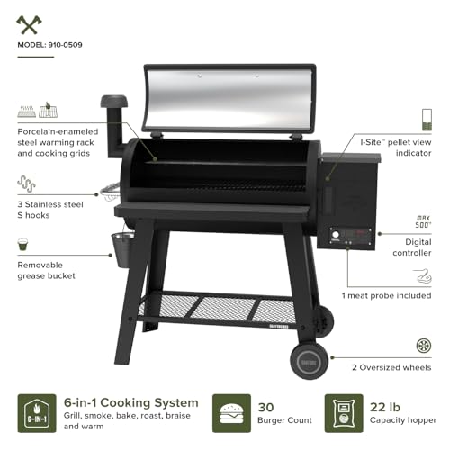 Oakford 930 Wood Pellet Grill with 930 SQ In Cooking Area, Steel Wire Grates, I-Site View Indicator, Heavy Duty Pellet Smoker Grill with Bluetooth Connectivity - 910-0509