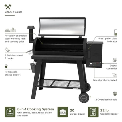 Oakford 930 Wood Pellet Grill with 930 SQ In Cooking Area, Steel Wire Grates, I-Site View Indicator, Heavy Duty Pellet Smoker Grill with Bluetooth Connectivity - 910-0509