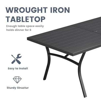 VICLLAX 9 Pieces Patio Outdoor Dining Set, 70" Outdoor Rectangular Metal Dining Table with Umbrella Hole and 8 Stackable Textilene Chairs for Lawn, Garden, Porch, Black/Brown