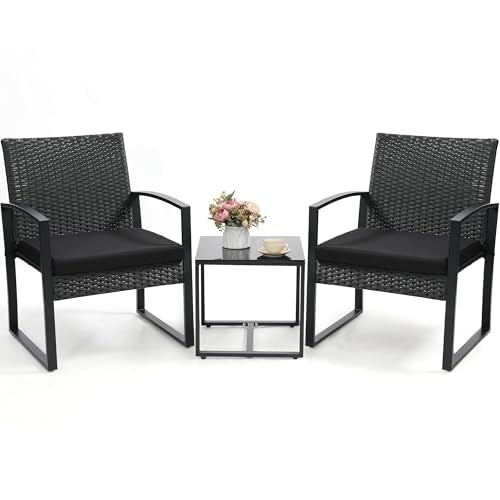Murago Outdoor 3-Piece Wicker Bistro Set, Patio Conversation Set