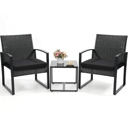 Murago Outdoor 3-Piece Wicker Bistro Set, Patio Conversation Set