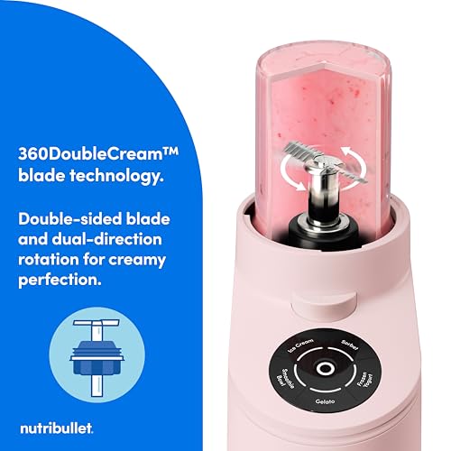 nutribullet Chill Ice Cream Maker, for Gelato, Sorbet, Frozen Yogurt, Smoothie Bowls, Compact Size, (2) Dishwasher Safe 16 oz. Pint Cups with Lids, Cotton Candy Pink, NBD50100CCP