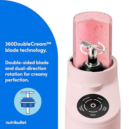 nutribullet Chill Ice Cream Maker, for Gelato, Sorbet, Frozen Yogurt, Smoothie Bowls, Compact Size, (2) Dishwasher Safe 16 oz. Pint Cups with Lids, Cotton Candy Pink, NBD50100CCP