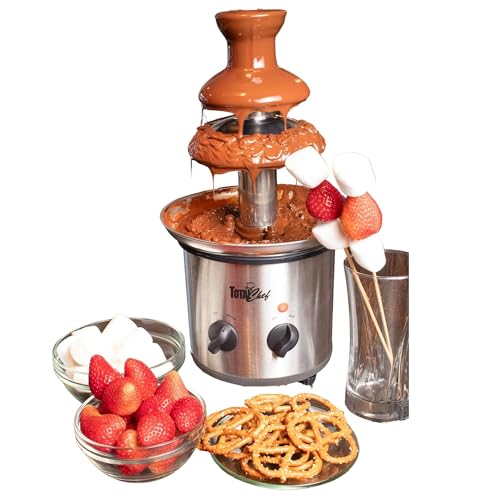 Total Chef 3 Tier Chocolate Fountain - Electric Fondue Machine, 1.5 Lbs Capacity, Melts Hot Dark Dipping Chocolate For Party, Wedding & Events, Stainless Steel