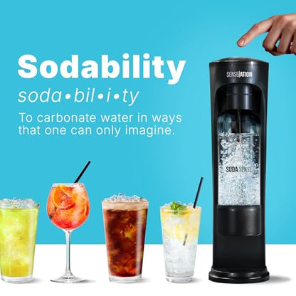 SENSEation Soda Machine Kitchen Gadgets, New Home Essentials - Sparkling Water Maker Set With 1 Threaded CO2 Cartridge & Reusable Carbonation Bottle