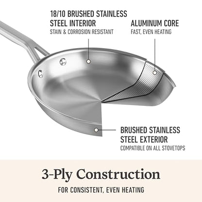 Calphalon Brushed 3-Ply Stainless Steel Cookware Set w/Turbo Heat Tech 10 Piece Includes Frying Pans, Pots and Pans Set, Induction, Oven Safe 450F, Brushed Stainless Silver