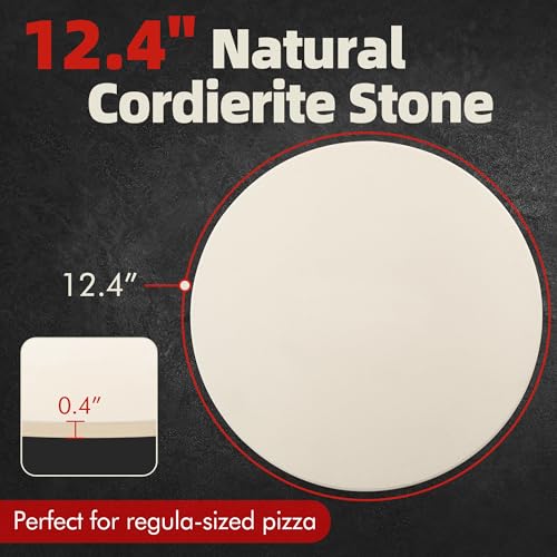FLYZZA 12.4" Round Pizza Stone, Heavy Duty Cordierite Pizza Pan for Grilling & Pizza Oven, High Temperature Resistant Baking Stone for Pizza, Bread, Meat and More