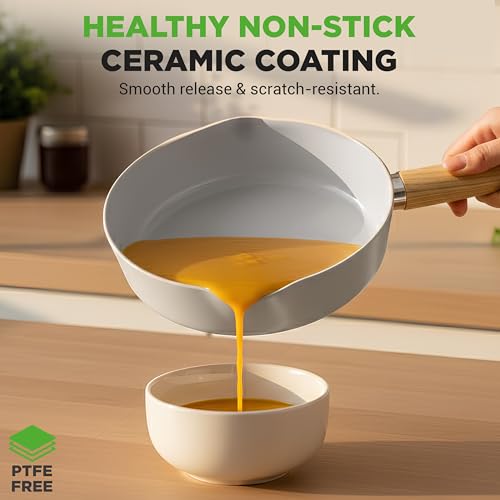 NutriChef Ceramic Cookware Set with Cooking Utensils, 14-Piece Nonstick Cookware Set with Glass Lids, Compatible with All Cooktops, Heat-Resistant Handles and Stylish Finish (Beige)