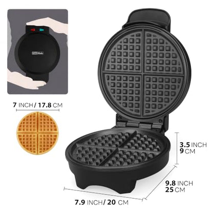 FineMade 7 Inches Classic Waffle Maker Machine, belgian waffle maker with PFAS-Free Ceramic Non-Stick Plates,Waflera electrica, Thin Waffle Maker Crispy, Round Waffle Iron, Graphite