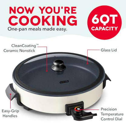 DASH Family Size Electric Skillet with Lid, 6-Quart Ceramic, Cream