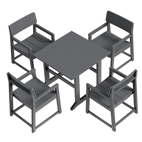 Shintenchi 5 Pieces Outdoor Dining Set,HDPE Dining Set for 4,Deep Gray