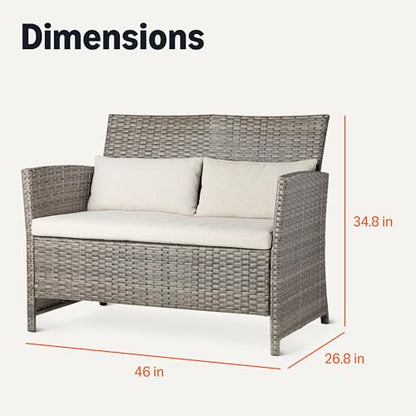 Amazon Basics Outdoor Patio Loveseat, 2-Seat Wicker Couch with Beige Cushions, Weather-Resistant
