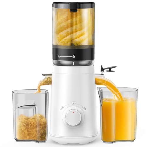 TUUMIIST Cold Press Juicer Machine, 5.8 Inch Extra Large Feed Chute for Whole Fruits, Easy to Clean Slow Juicer, High Yield, BPA Free - Classic White