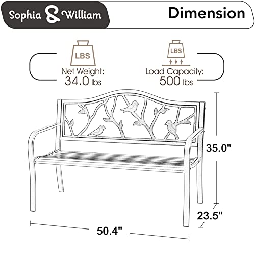 Sophia & William Outdoor Bench, Porch Bench, Garden Bench, Wrought Iron Bench with Backrest and Armrests, Bronze