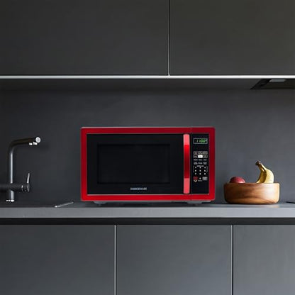 Farberware 1.1 Cu. Ft. Countertop Microwave Oven – 1000 Watts Power, Auto Cook Settings, Defrost, Easy Clean and Child Safety Lock - Metallic Red