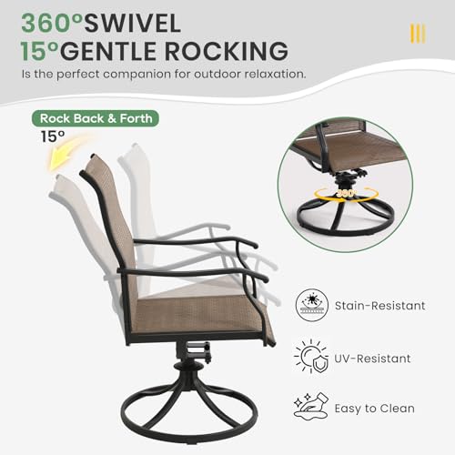 LVUYOYO 5-Piece Outdoor Patio Dining Set, Textilene Swivel Chairs & Round Table Set, All-Weather Table and Chairs Set with Umbrella Hole for Backyard, Garden,Balcony,Porch (Brown)