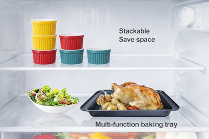 Ramekins set Mother’s Day Gift Set Creme Brulee Making Kit - COLORED 6 Porcelain Ramekins 6 Oz With Silicone Lids - 304 Stainless Steel Lifting Rack And 9.5" X 14" Baking Pan - Oven Safe