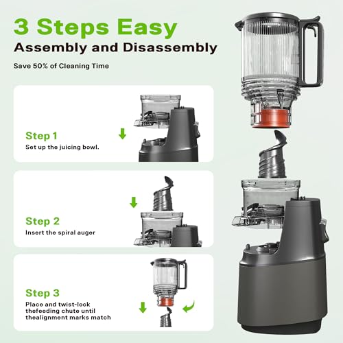 Cold Press Juicer, Juicer Machines with 5.3" Wide Feed Chute, Slow Masticating Juicer for Whole Fruits and with Vegetables High Yield (Gray)