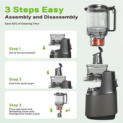 Cold Press Juicer, Juicer Machines with 5.3" Wide Feed Chute, Slow Masticating Juicer for Whole Fruits and with Vegetables High Yield (Gray)