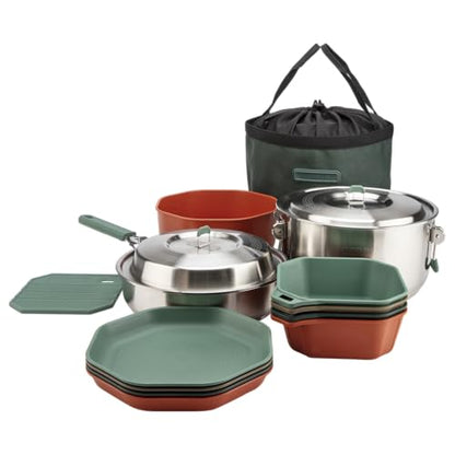 Gerber Gear ComplEAT Cook Set - Dishwasher-Safe Camping Cookware for Outdoor Cooking - Includes Saute Pan, Stock Pot, 4 Plates, 4 Bowls, Mixing Bowl & More