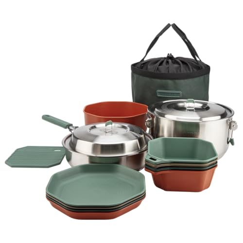 Gerber Gear ComplEAT Cook Set - Dishwasher-Safe Camping Cookware for Outdoor Cooking - Includes Saute Pan, Stock Pot, 4 Plates, 4 Bowls, Mixing Bowl & More