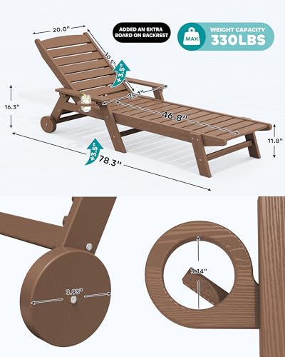 SERWALL HDPE Outdoor Lounge Chair Set of 2 with Cup Holder, Brown
