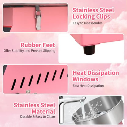Commercial Cotton Candy Machine, Electric Floss Maker With Stainless Steel Bowl, For Home Party Carnival,pink