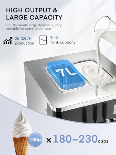 Commercial Ice Cream Machine 5.8-7.9 Gal/h, 3 Flavors Soft Serve Ice Cream Machine with 14L Hopper, Auto Clean Ice Cream Maker With Touch LCD Panel for Snack Restaurants Bars, 2200W