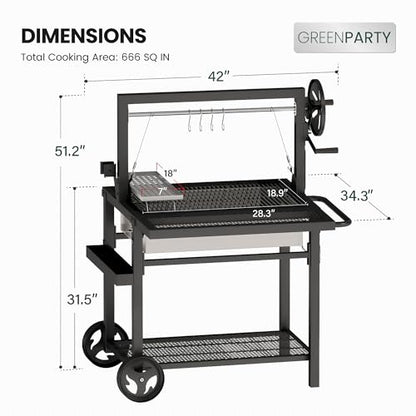Argentine Santa Maria Grill with Adjustable Height Grates for Outdoor Grill