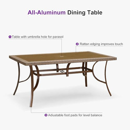 PURPLE LEAF Outdoor Dining Set for 10 All Weather Wicker Patio Dining Set with Hand-Woven Rattan Swivel Dining Chais and Rectangular Aluminum Table for Garden Deck Backyard Kitchen