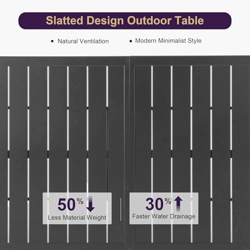 PURPLE LEAF Outdoor Dining Set for 11 Folding Patio Dining Set with Aluminum Rectangular Table and Padded Chairs All Weather Dining Table Sets for Garden Backyard Poolside, Black