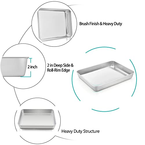 TeamFar Lasagna Pan, 12.3’’ x 9.75’’ x 2’’, Stainless Steel Rectangular Cake Brownie Casserole Pan For Roasting Baking, Healthy & Heavy Duty, Brushed Surface & Deep Side, Dishwasher Safe