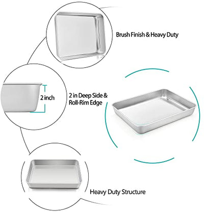 TeamFar Lasagna Pan, 12.3’’ x 9.75’’ x 2’’, Stainless Steel Rectangular Cake Brownie Casserole Pan For Roasting Baking, Healthy & Heavy Duty, Brushed Surface & Deep Side, Dishwasher Safe
