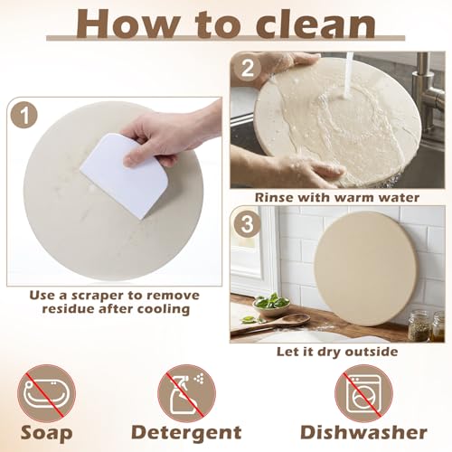 Hushee 9 Inch Round Small Pizza Stone with Scraper and 100 Pcs Parchment Paper Cordierite Cooking Baking Stone Thermal Shock Resistant up to 1400°f Bread Baking Stones for Oven Grill for BBQ RV Camp
