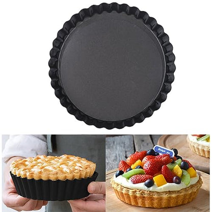 CALIDAKA Tart Pan Non-Stick Carbon Steel Quiche Pan Removable Bottom Pie Pans for baking Quiche Baking Dish(SIZE:8inch)