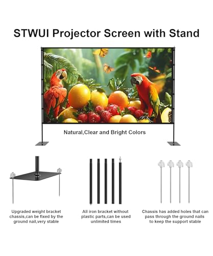 STWUI Projector Screen with Stand - 100 Inch Outdoor Projector Screen Portable Projector Screens 16:9 4K HD Outdoor Movie Screen with Carry Bag Can Enioy Home Theater Projection Screen